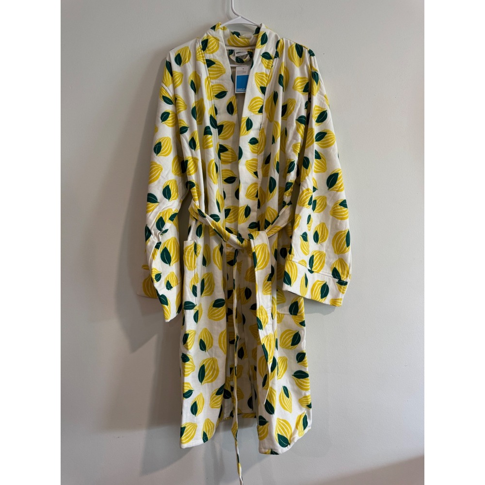 summer robe Room Essentials Lemons Bath Womens L/XL White Yellow Knit Cotton
